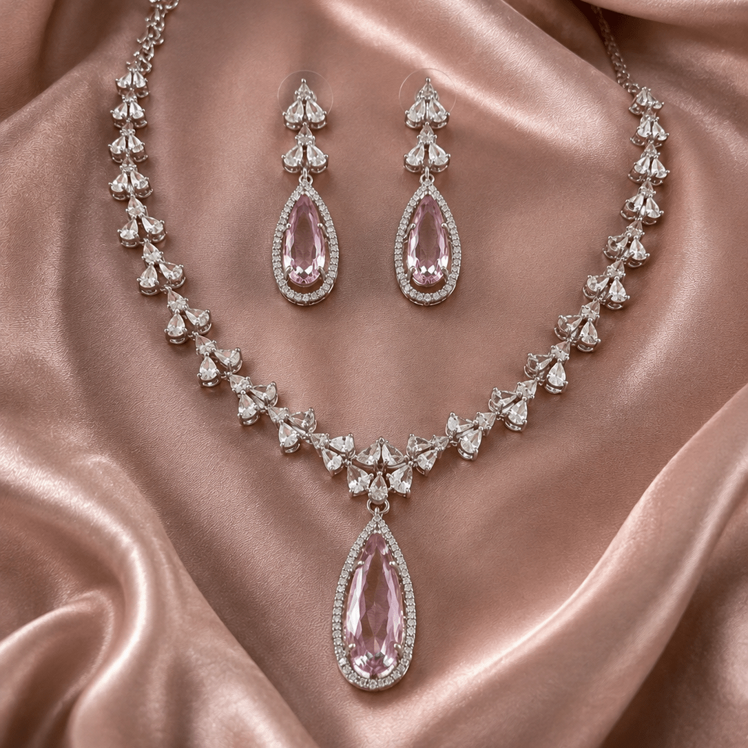 Elara Blush Crystal Necklace Set - Vinni’s Jewelry