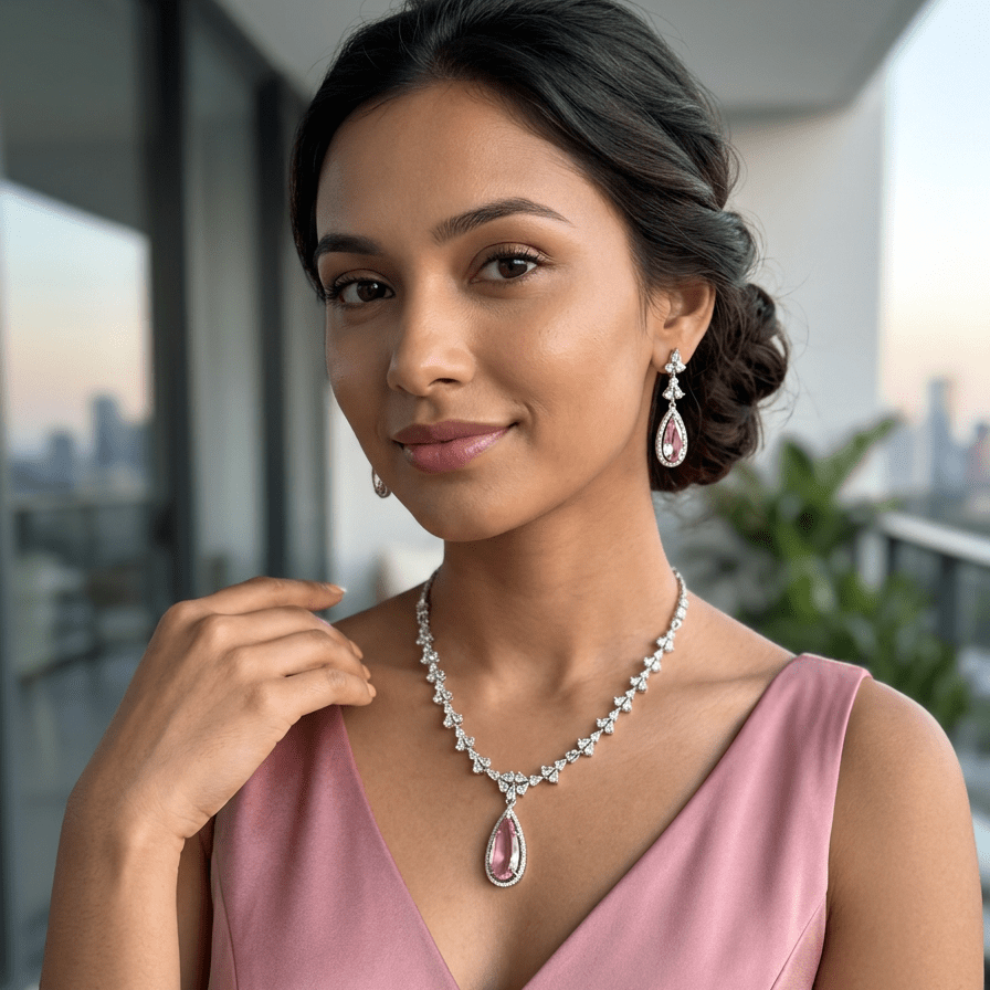 Elara Blush Crystal Necklace Set - Vinni’s Jewelry