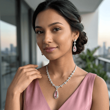 Elara Blush Crystal Necklace Set - Vinni’s Jewelry