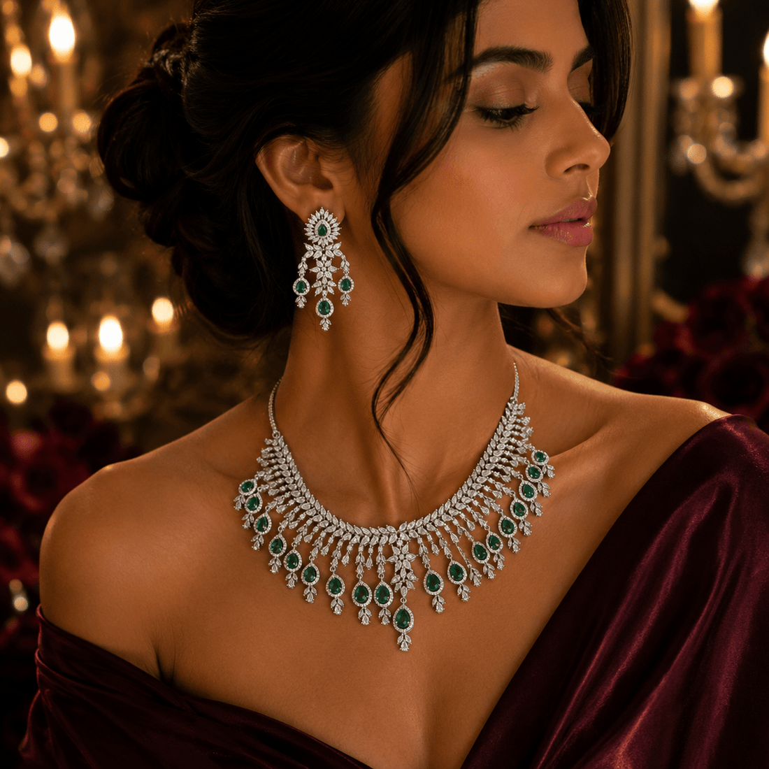 Emerald Bridal Necklace Set with Earrings | Vinni’s Jewelry - Vinni’s Jewelry
