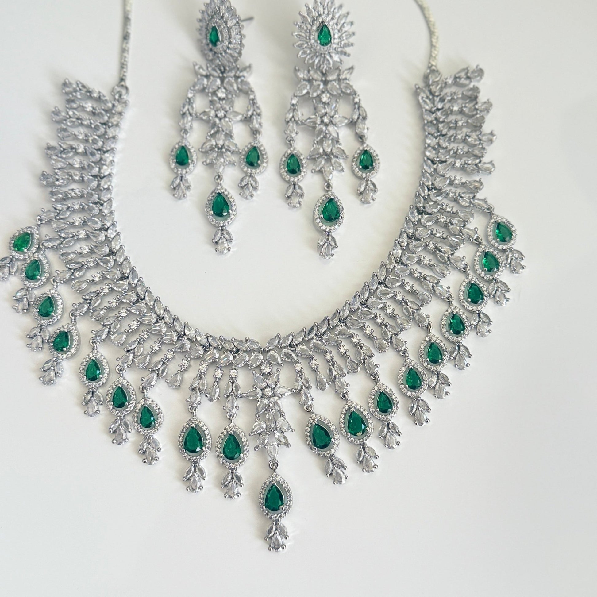 Emerald Bridal Necklace Set with Earrings | Vinni’s Jewelry - Vinni’s Jewelry