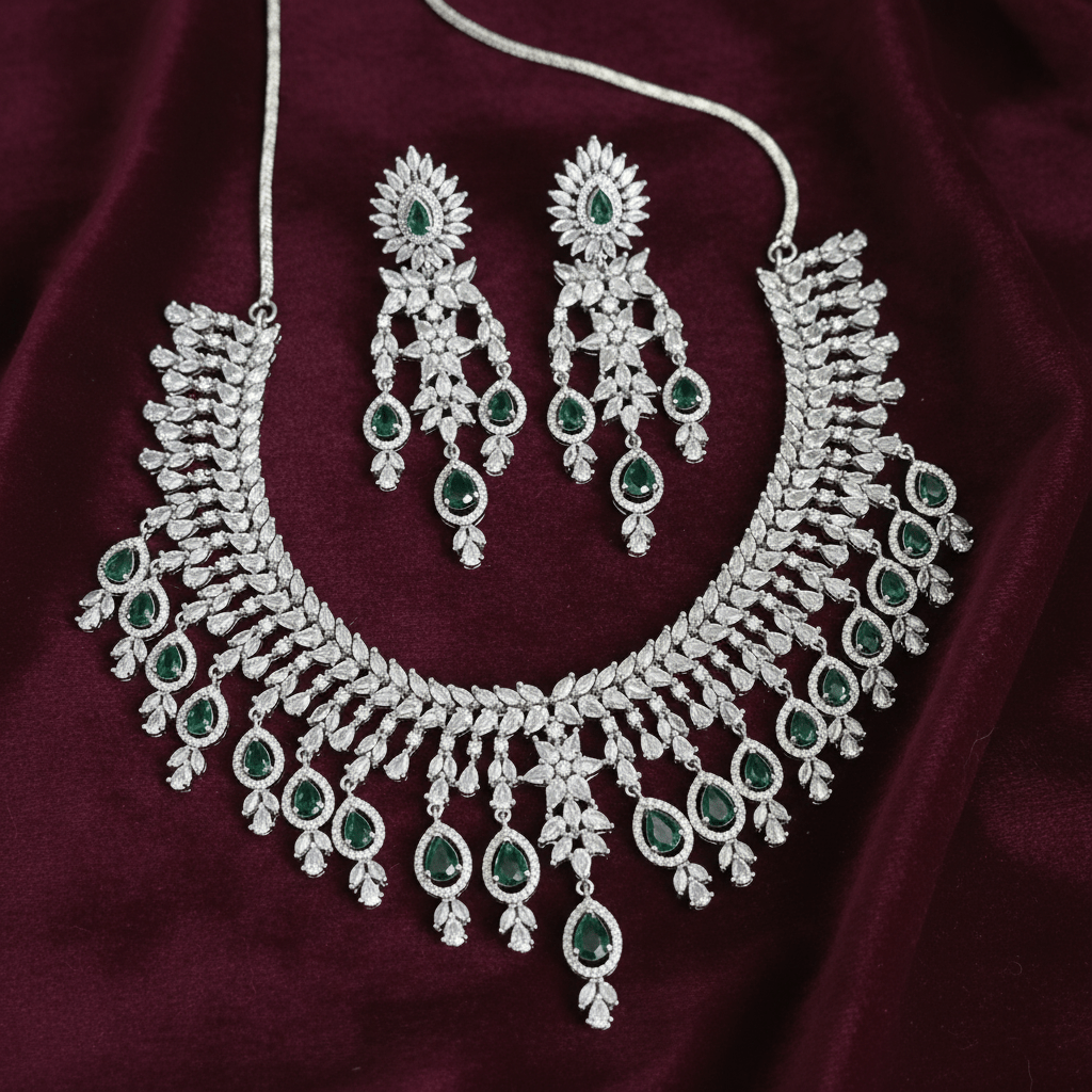 Emerald Bridal Necklace Set with Earrings | Vinni’s Jewelry - Vinni’s Jewelry