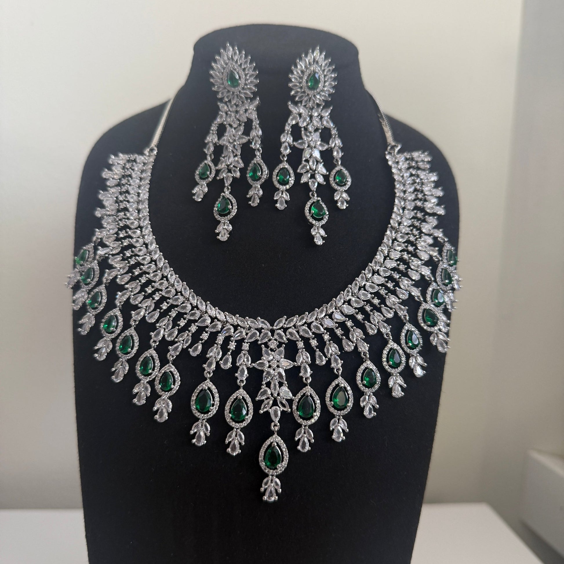 Emerald Bridal Necklace Set with Earrings | Vinni’s Jewelry - Vinni’s Jewelry