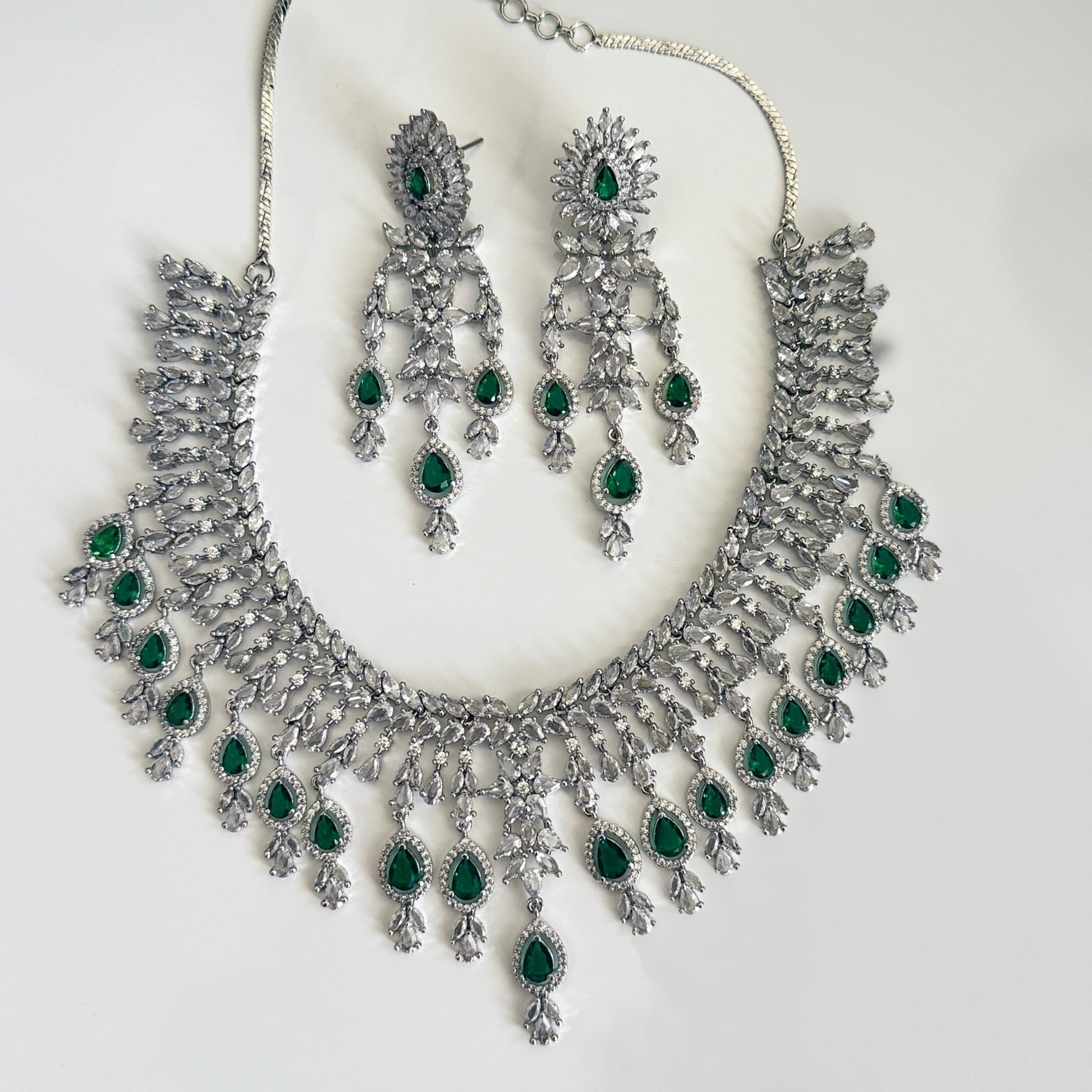 Emerald Bridal Necklace Set with Earrings | Vinni’s Jewelry - Vinni’s Jewelry