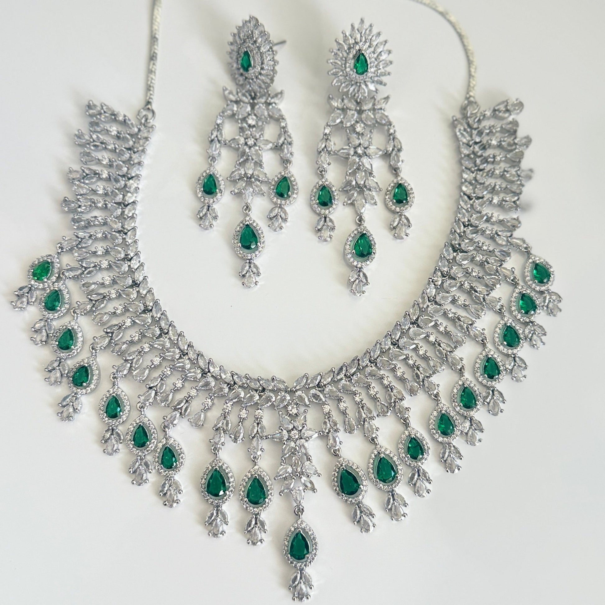 Emerald Bridal Necklace Set with Earrings | Vinni’s Jewelry - Vinni’s Jewelry