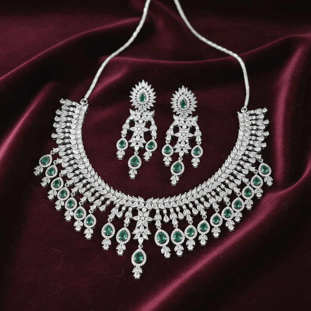 Emerald Bridal Necklace Set with Earrings | Vinni’s Jewelry - Vinni’s Jewelry