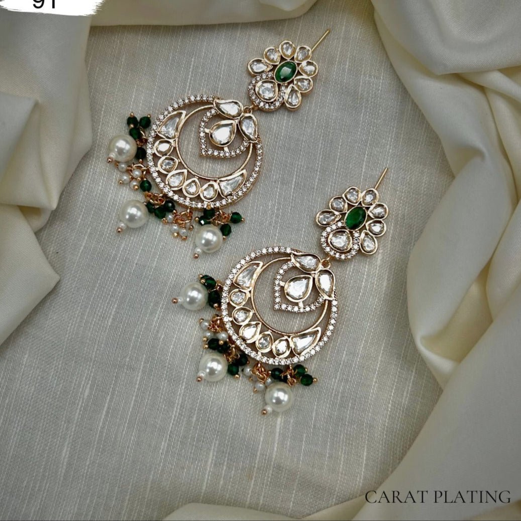 Emerald Crescent Chandbali Earrings - Vinni’s Jewelry