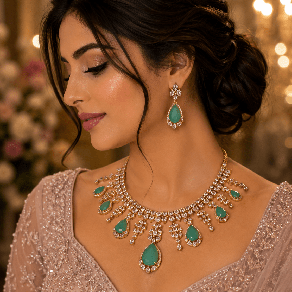 Emerald Envy Kundan Necklace Set - Vinni’s Jewelry