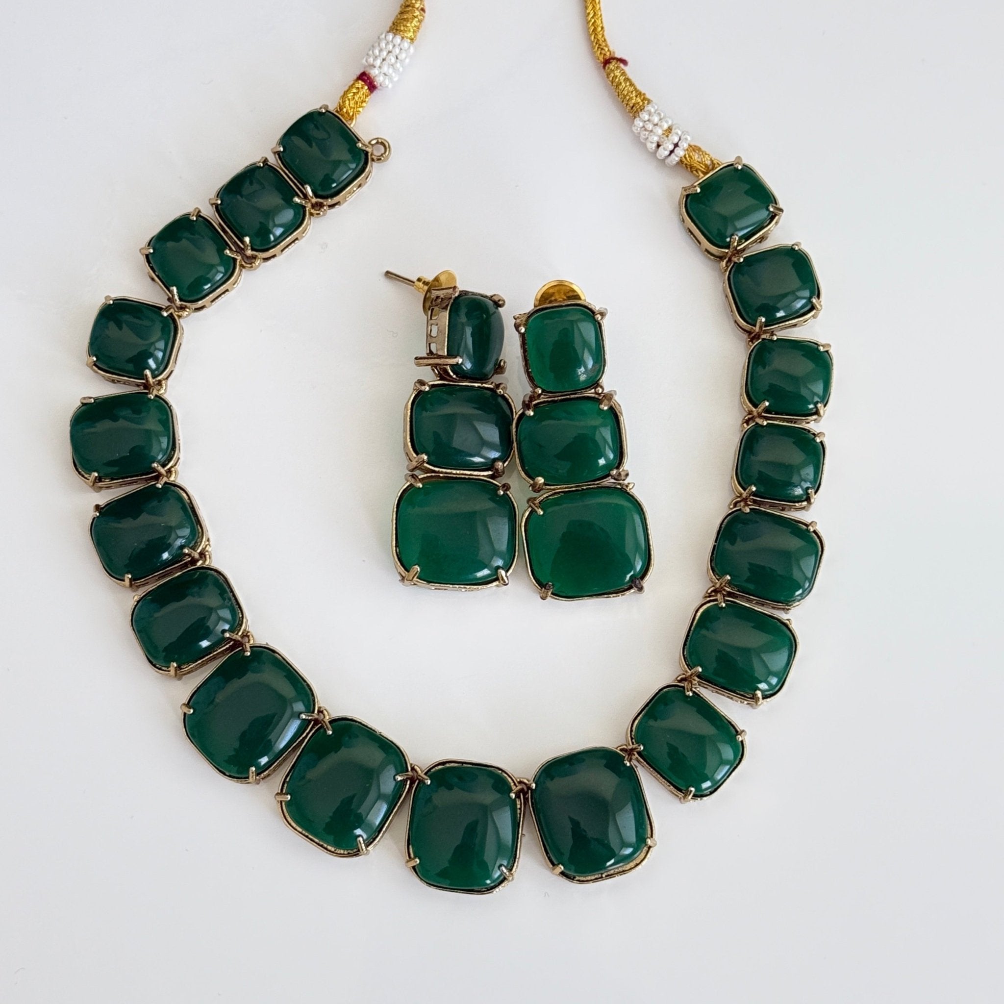 Emerald Glow Statement Set – Bold Green Polished Necklace & Earrings - Vinni’s Jewelry