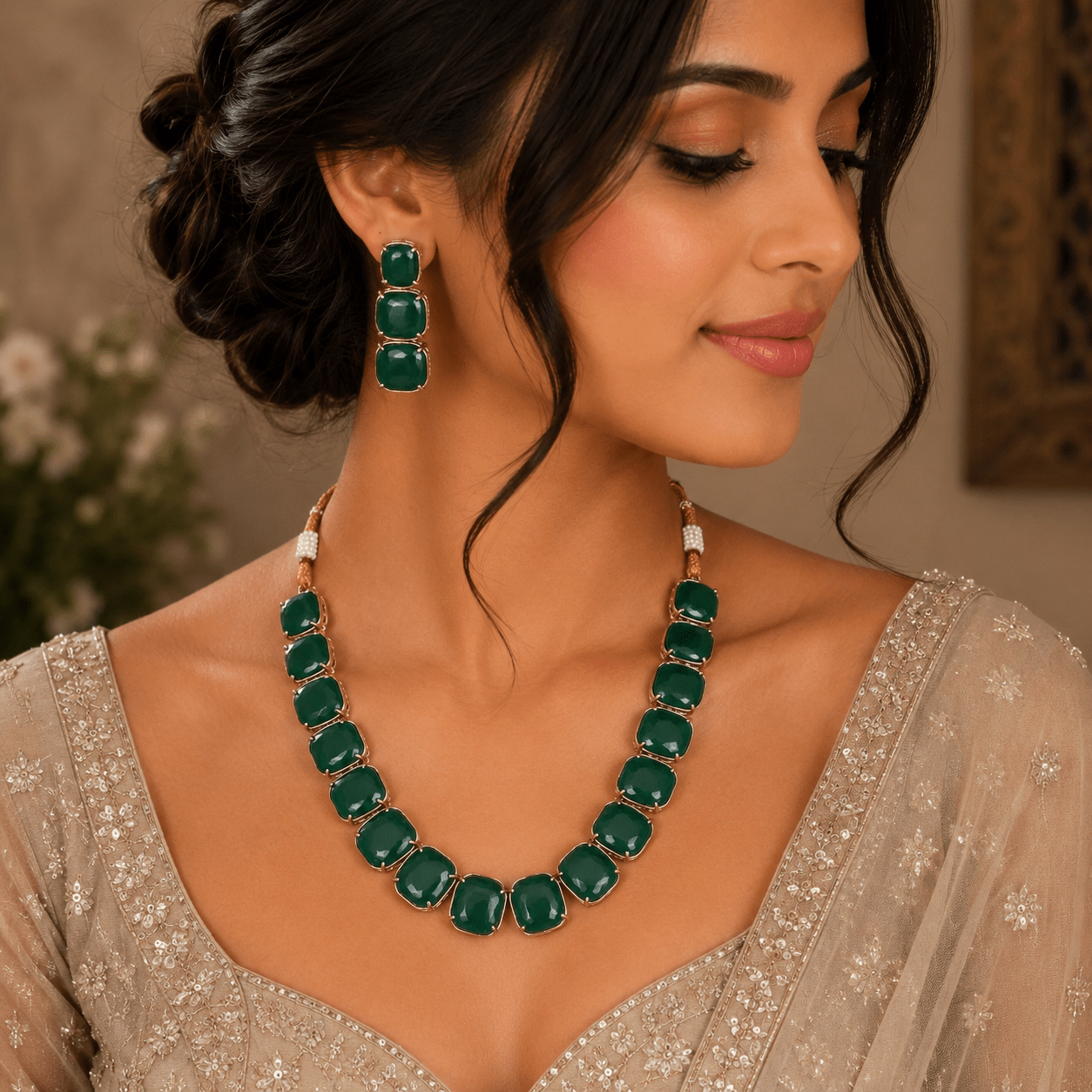 Emerald Glow Statement Set – Bold Green Polished Necklace & Earrings - Vinni’s Jewelry