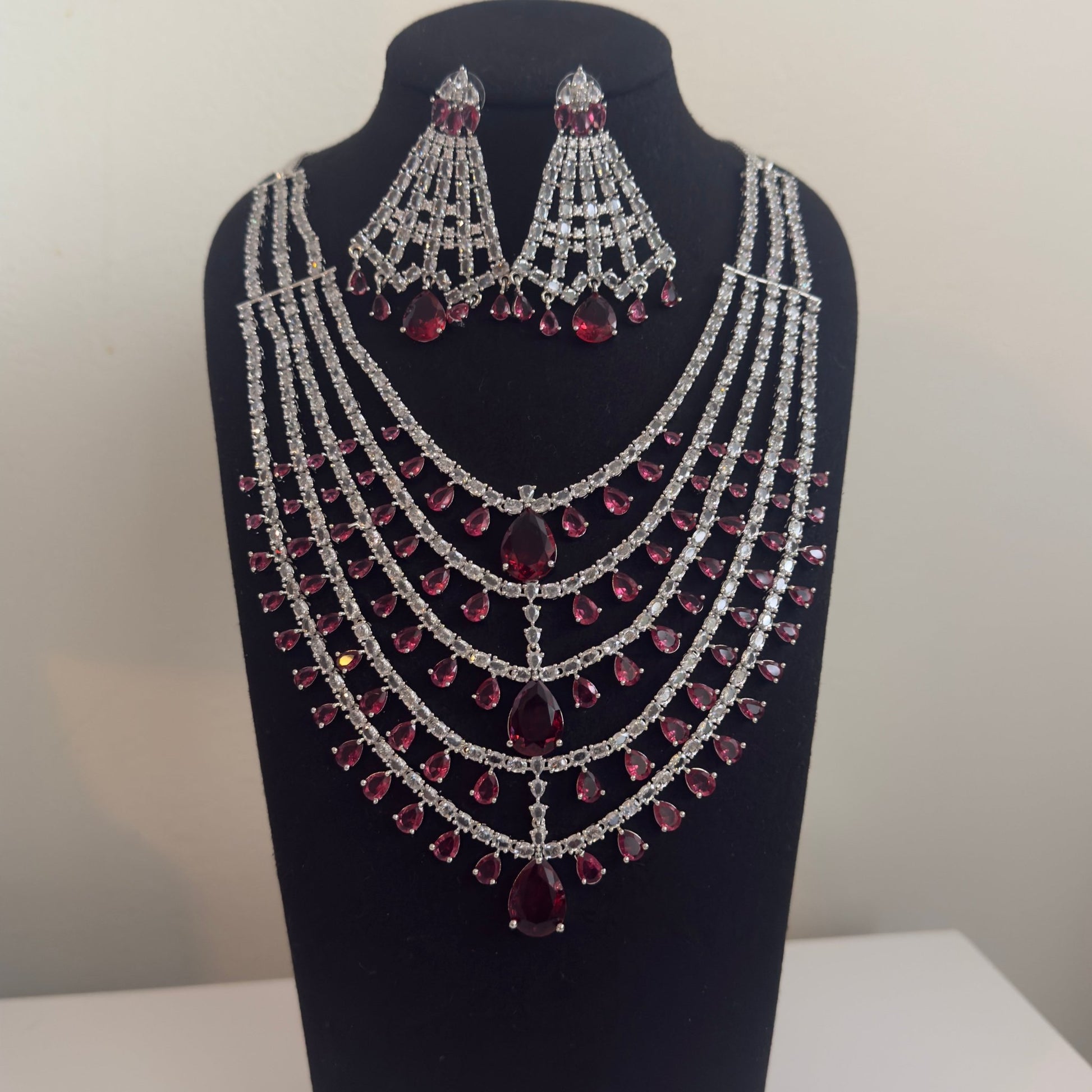 Emerald Green Multi - Layered Pearl Bridal Necklace Set with Maang Tikka & Earrings – Indian Wedding Jewelry - Vinni’s Jewelry