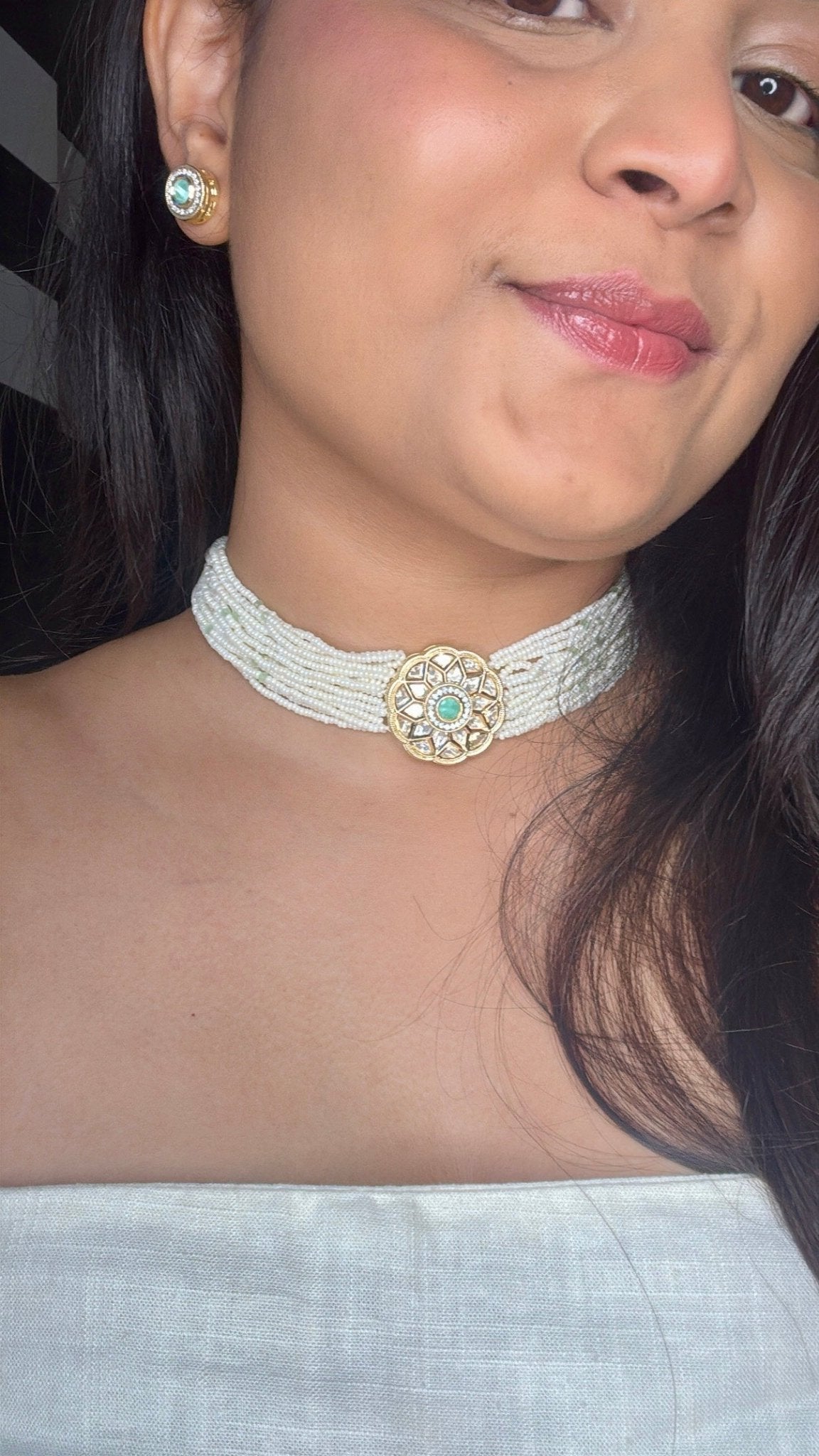 Emerald Pearl Kundan Choker - Vinni’s Jewelry
