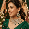 Emerald Polki Bridal Choker Necklace Set with Earrings - Vinni’s Jewelry