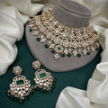 Emerald Polki Bridal Choker Necklace Set with Earrings - Vinni’s Jewelry
