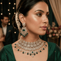 Emerald Polki Bridal Choker Necklace Set with Earrings - Vinni’s Jewelry