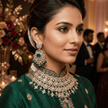 Emerald Polki Bridal Choker Necklace Set with Earrings - Vinni’s Jewelry