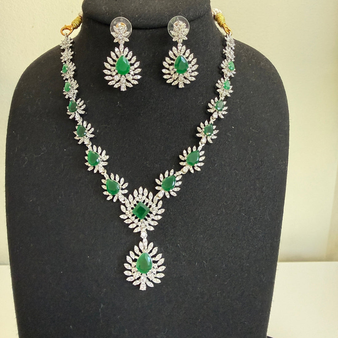 Emerald Radiance Statement Necklace Set – American Diamond Bridal Jewelry - Vinni’s Jewelry