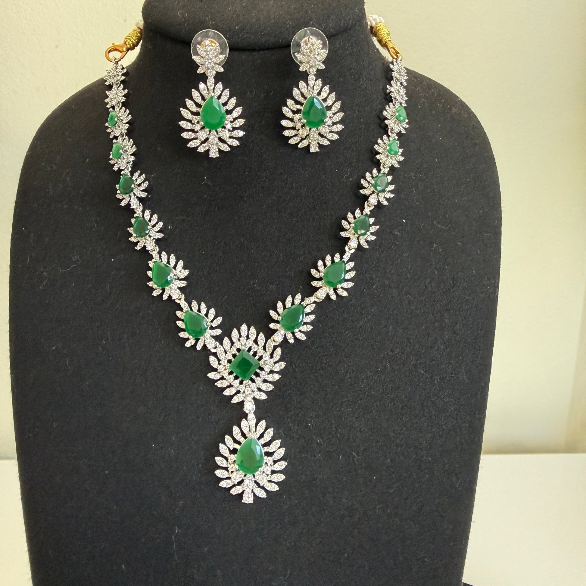 Emerald Radiance Statement Necklace Set – American Diamond Bridal Jewelry - Vinni’s Jewelry