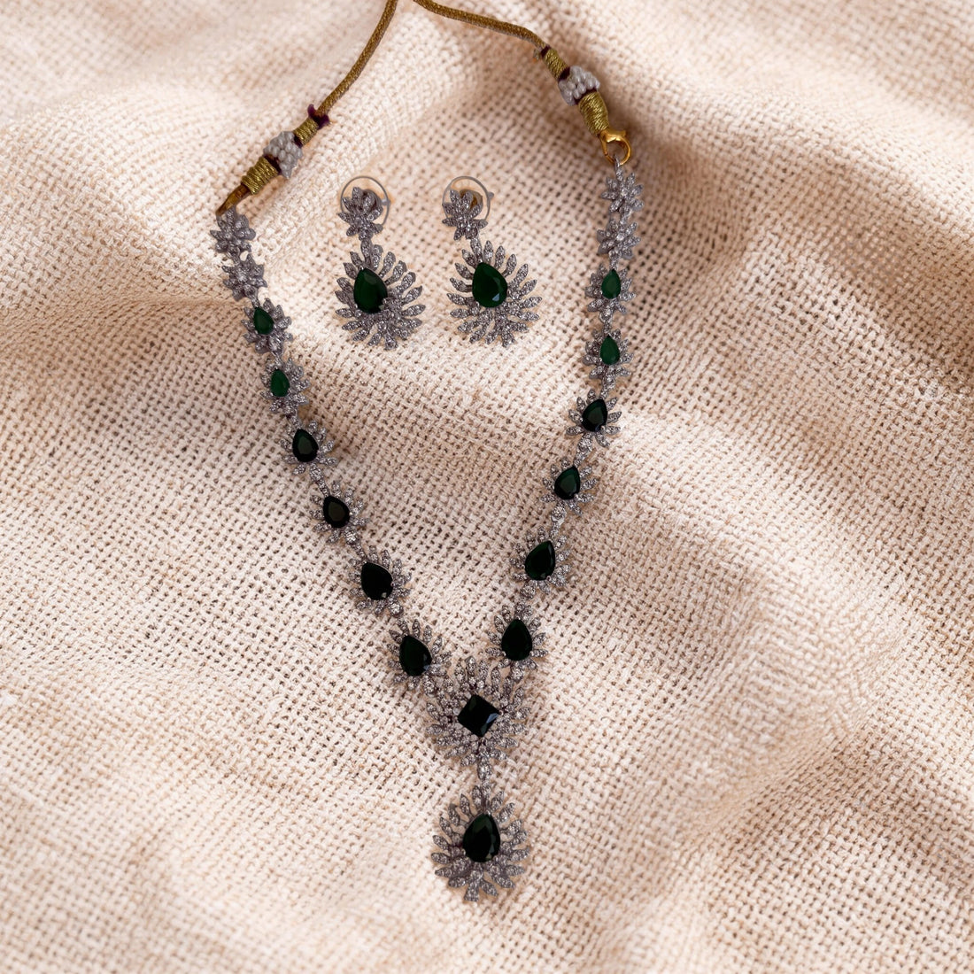 Emerald Radiance Statement Necklace Set – American Diamond Bridal Jewelry - Vinni’s Jewelry