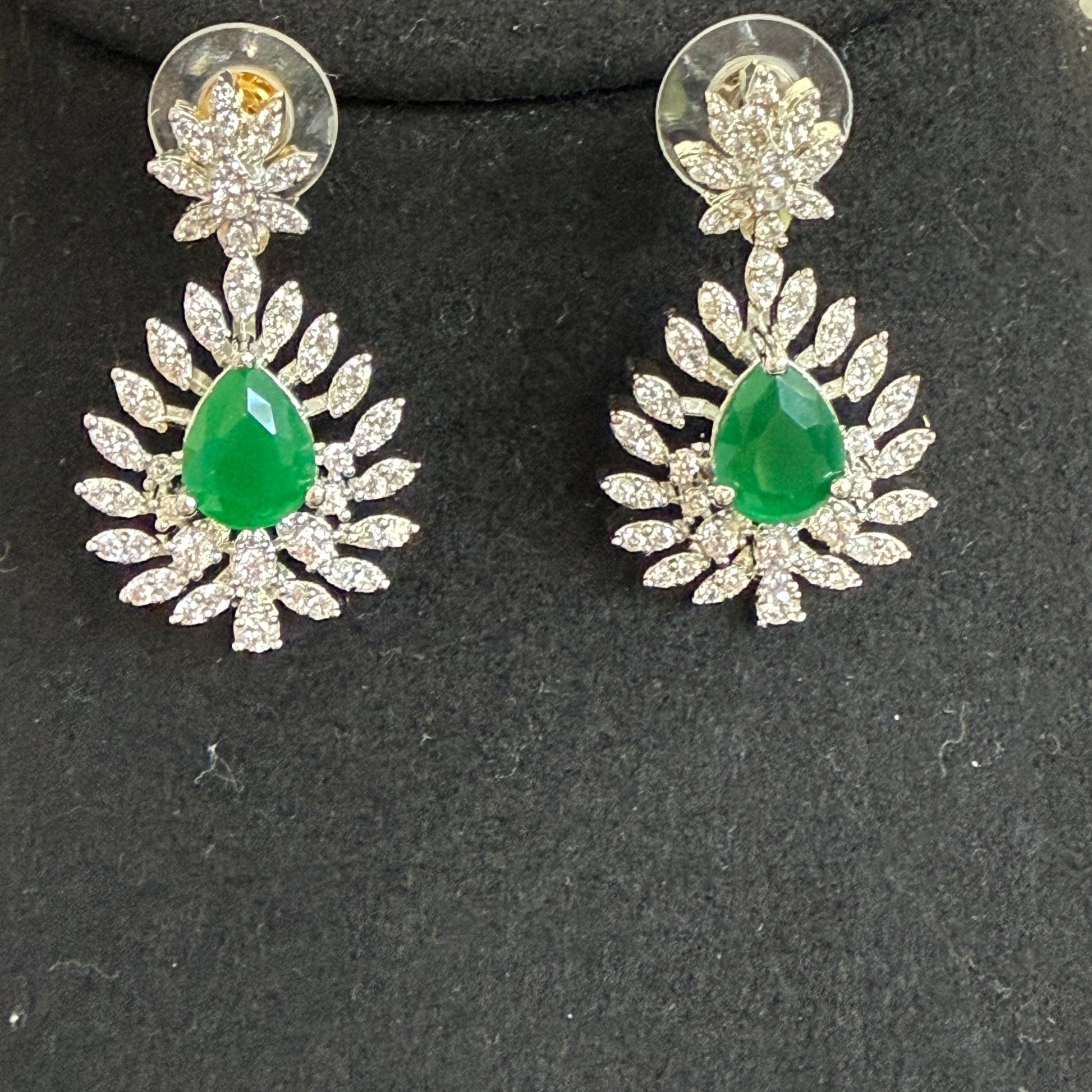 Emerald Radiance Statement Necklace Set – American Diamond Bridal Jewelry - Vinni’s Jewelry