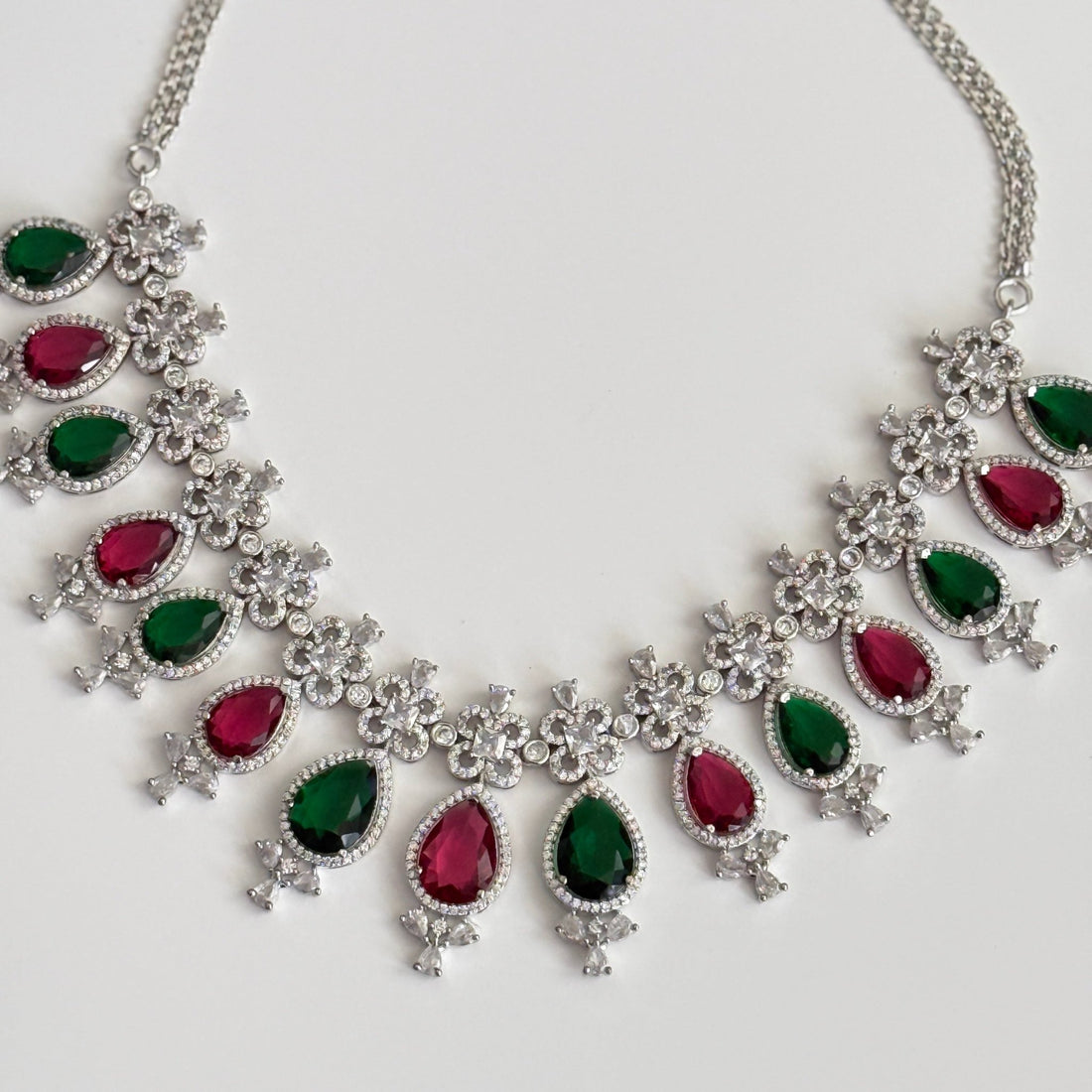 Emerald Royale CZ Necklace Set– Emerald & Ruby Look Stones with CZ Accents - Vinni’s Jewelry