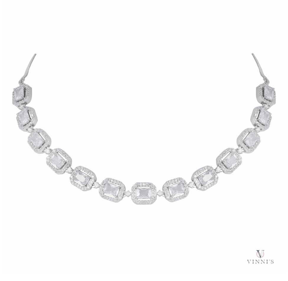ETHEREAL FROST American Diamond Necklace Earring Set - Vinni’s Jewelry