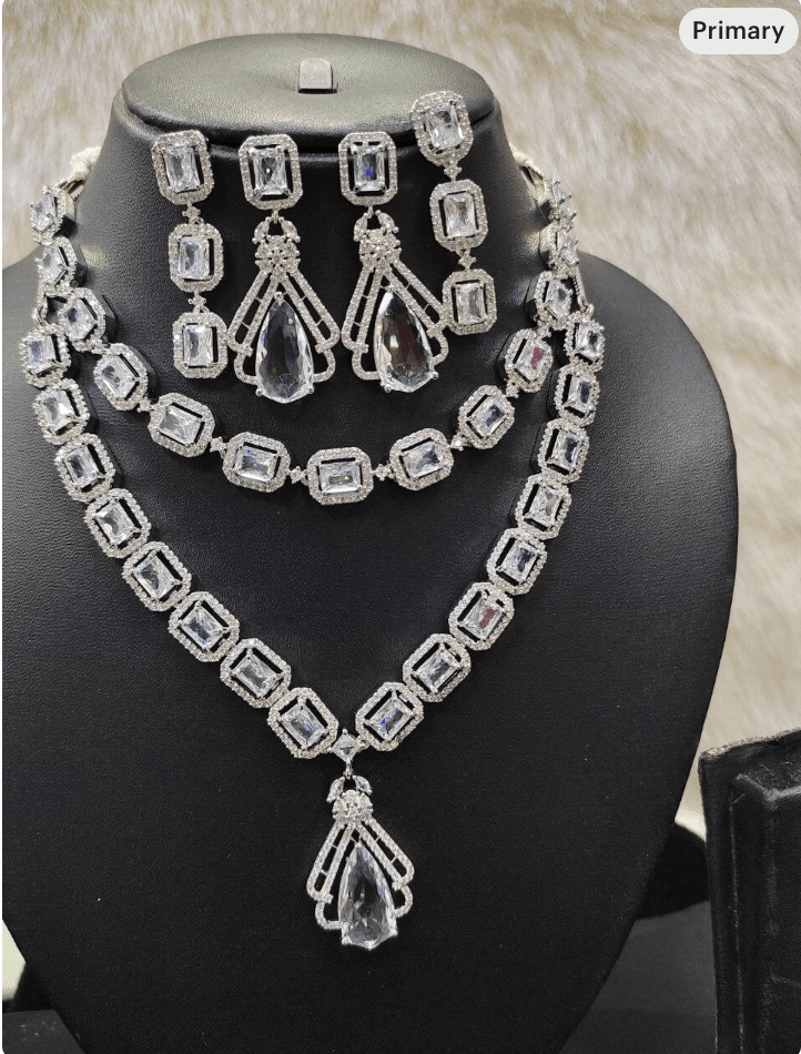 ETHEREAL FROST American Diamond Necklace Earring Set - Vinni’s Jewelry