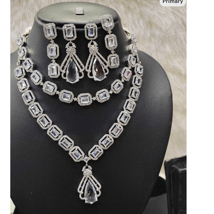 ETHEREAL FROST American Diamond Necklace Earring Set - Vinni’s Jewelry