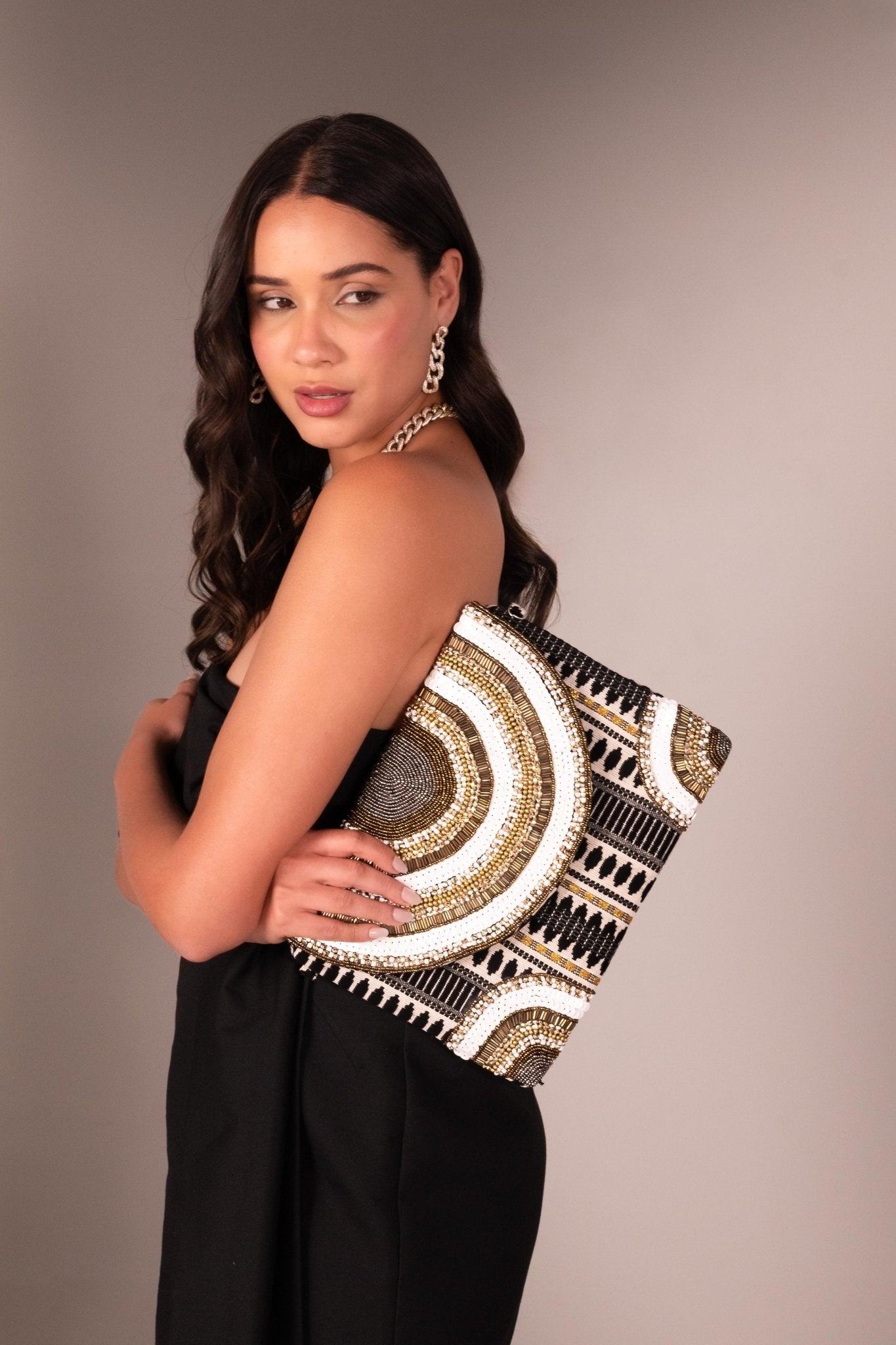 Golden Arc Beaded Statement Clutch - Vinni’s Jewelry