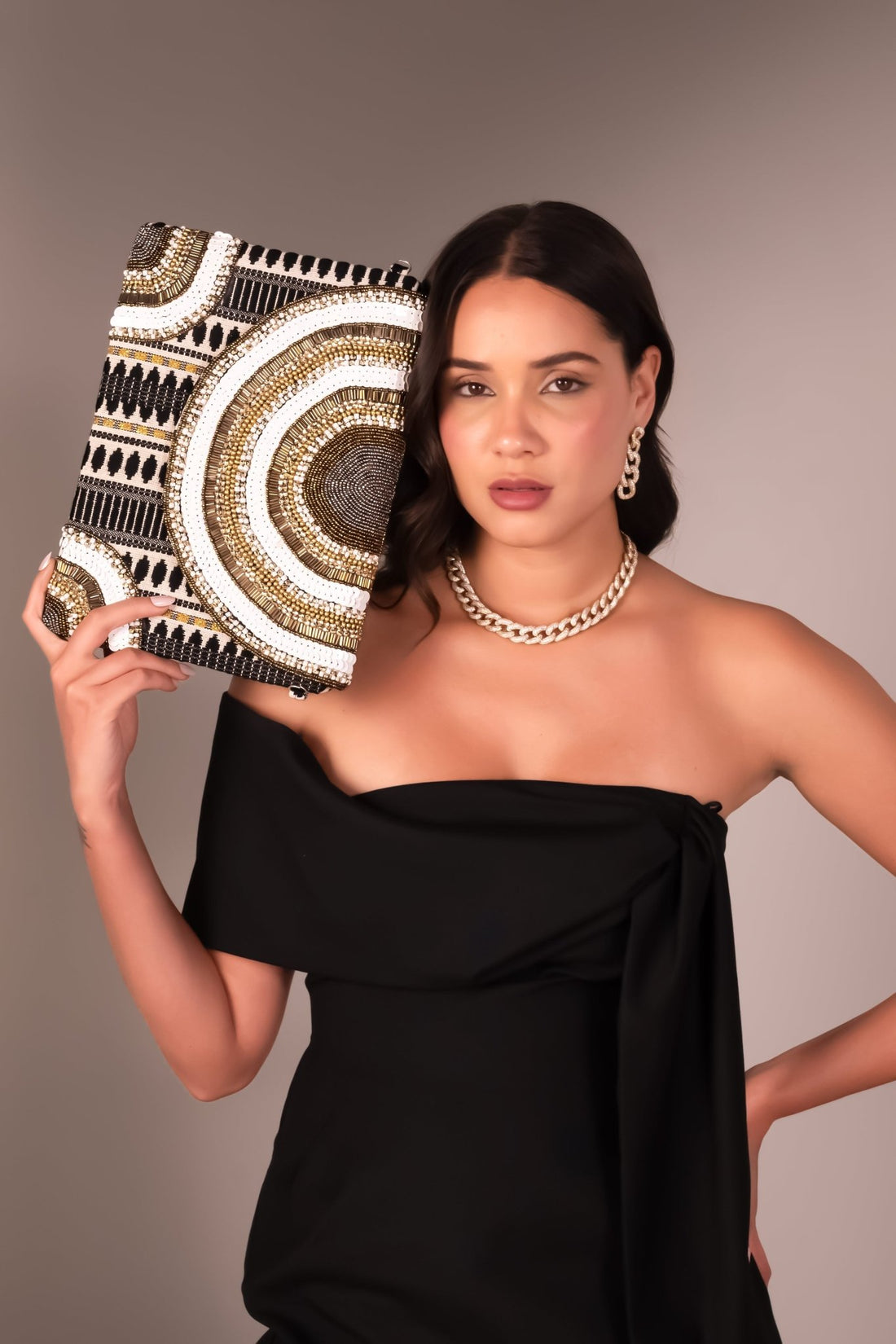 Golden Arc Beaded Statement Clutch - Vinni’s Jewelry