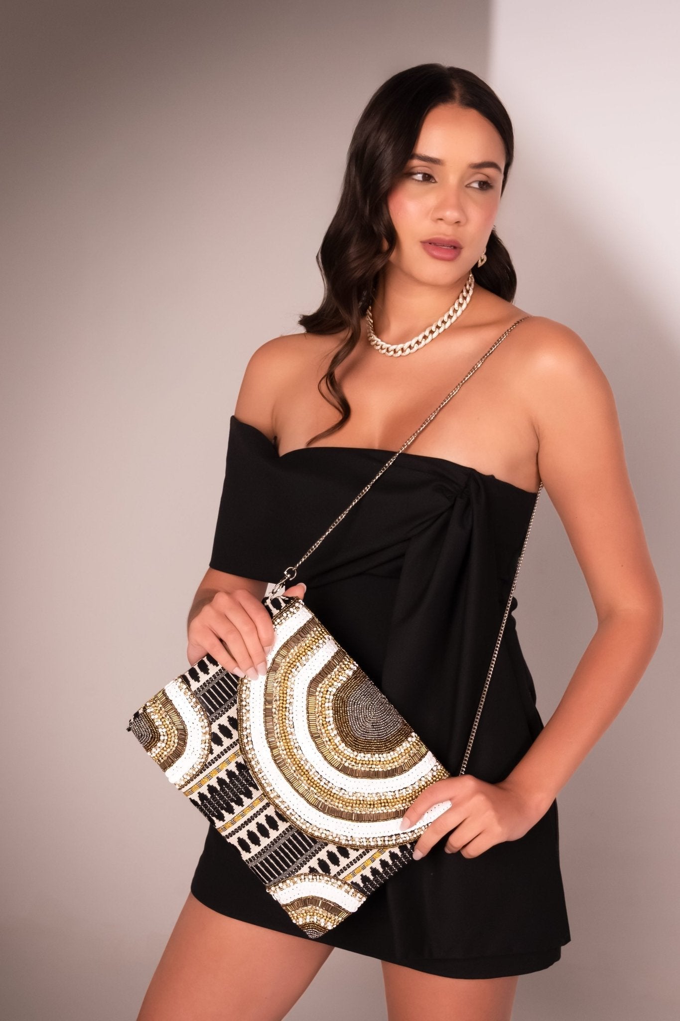 Golden Arc Beaded Statement Clutch - Vinni’s Jewelry