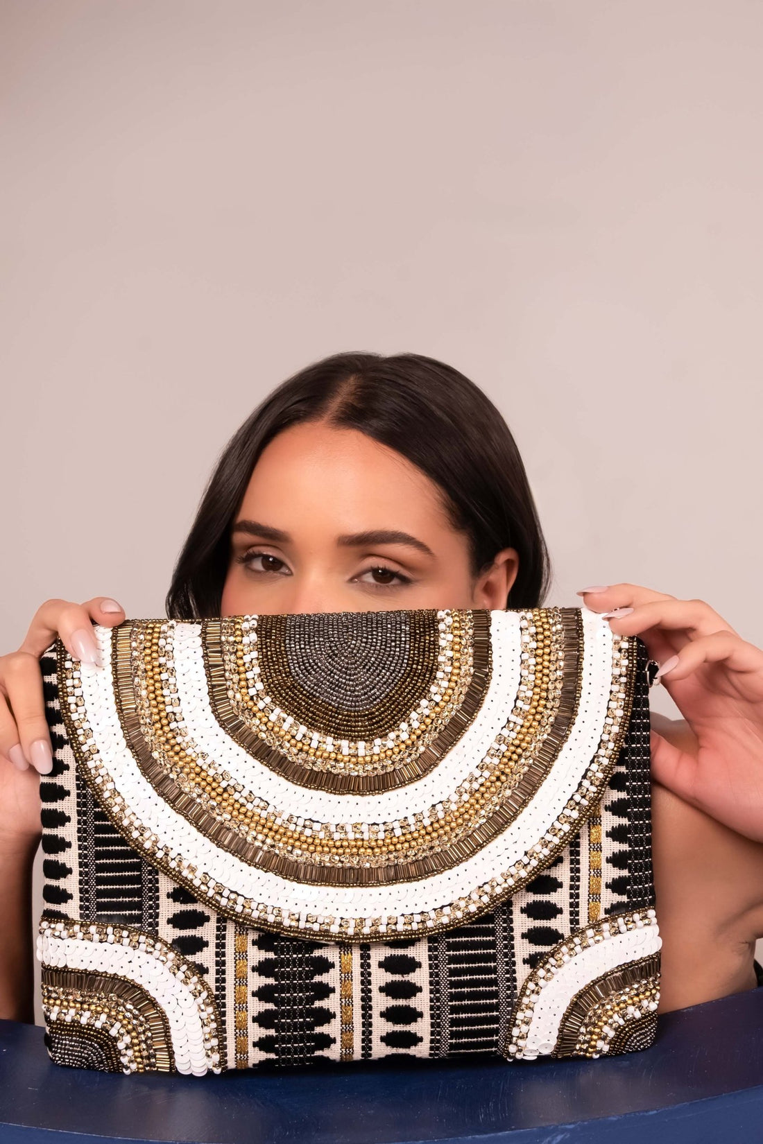 Golden Arc Beaded Statement Clutch - Vinni’s Jewelry