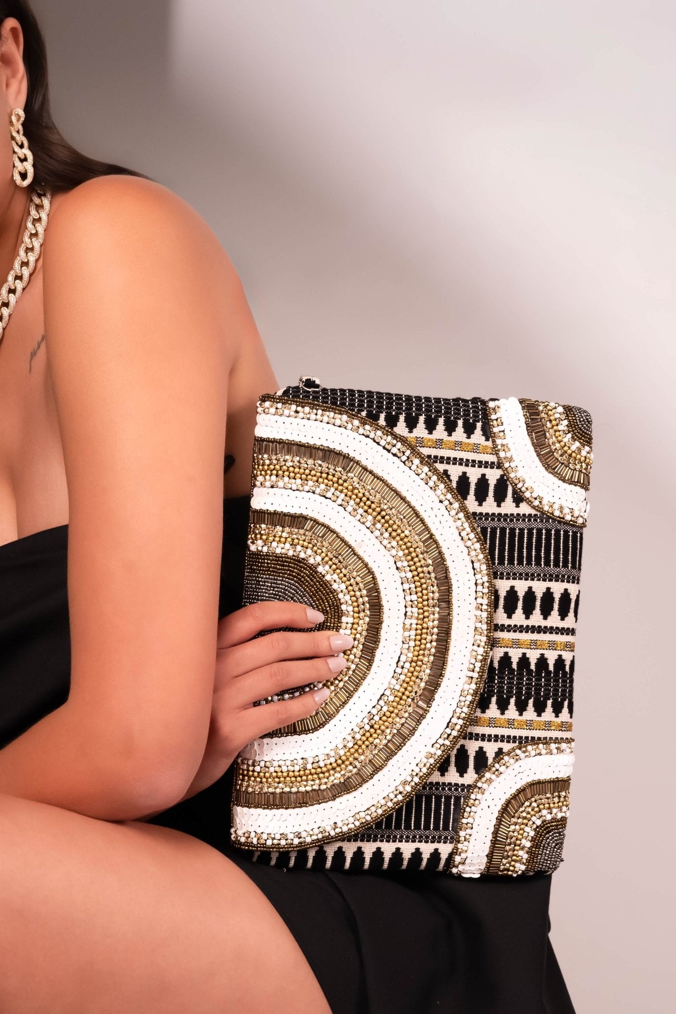 Golden Arc Beaded Statement Clutch - Vinni’s Jewelry