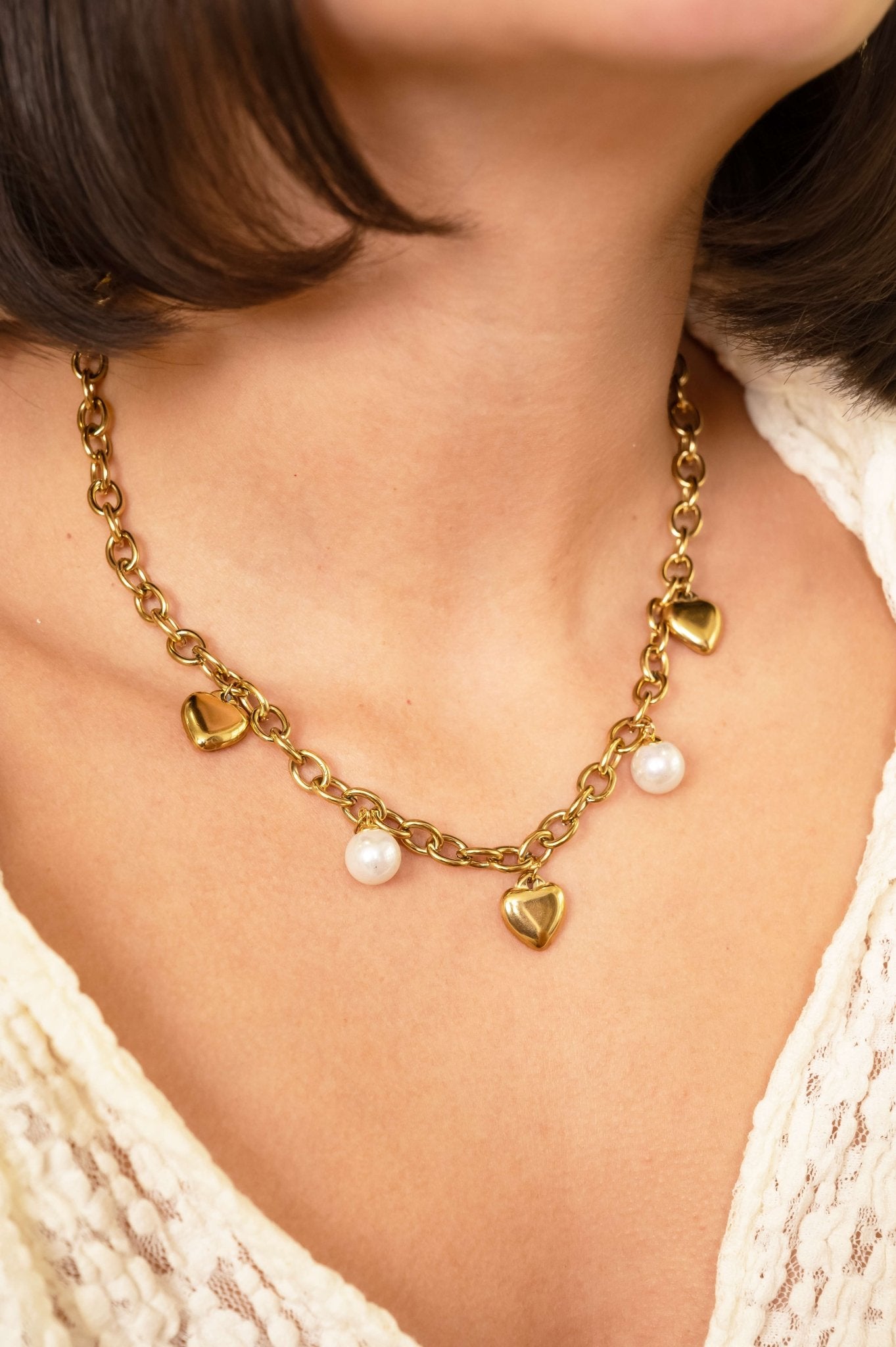 Golden Heart Pearl Charm Necklace - Vinni’s Jewelry