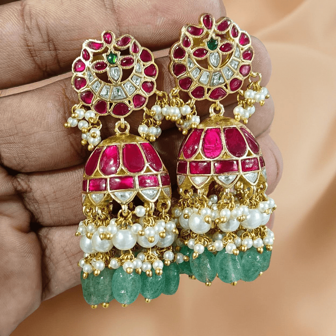 Gulabi Meenakari Jhumka Earrings - Vinni’s Jewelry