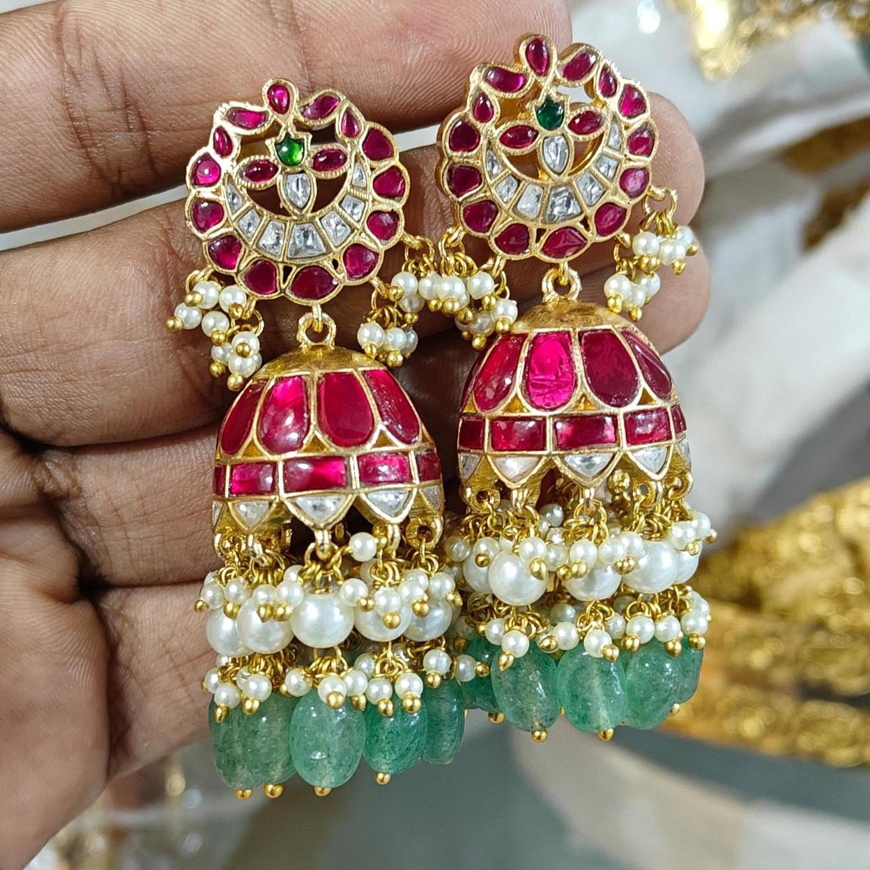 Gulabi Meenakari Jhumka Earrings - Vinni’s Jewelry