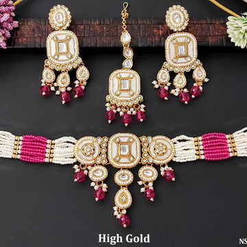Gulnar Kundan Pearl Bridal Necklace Set – Magenta Delight - Vinni’s Jewelry