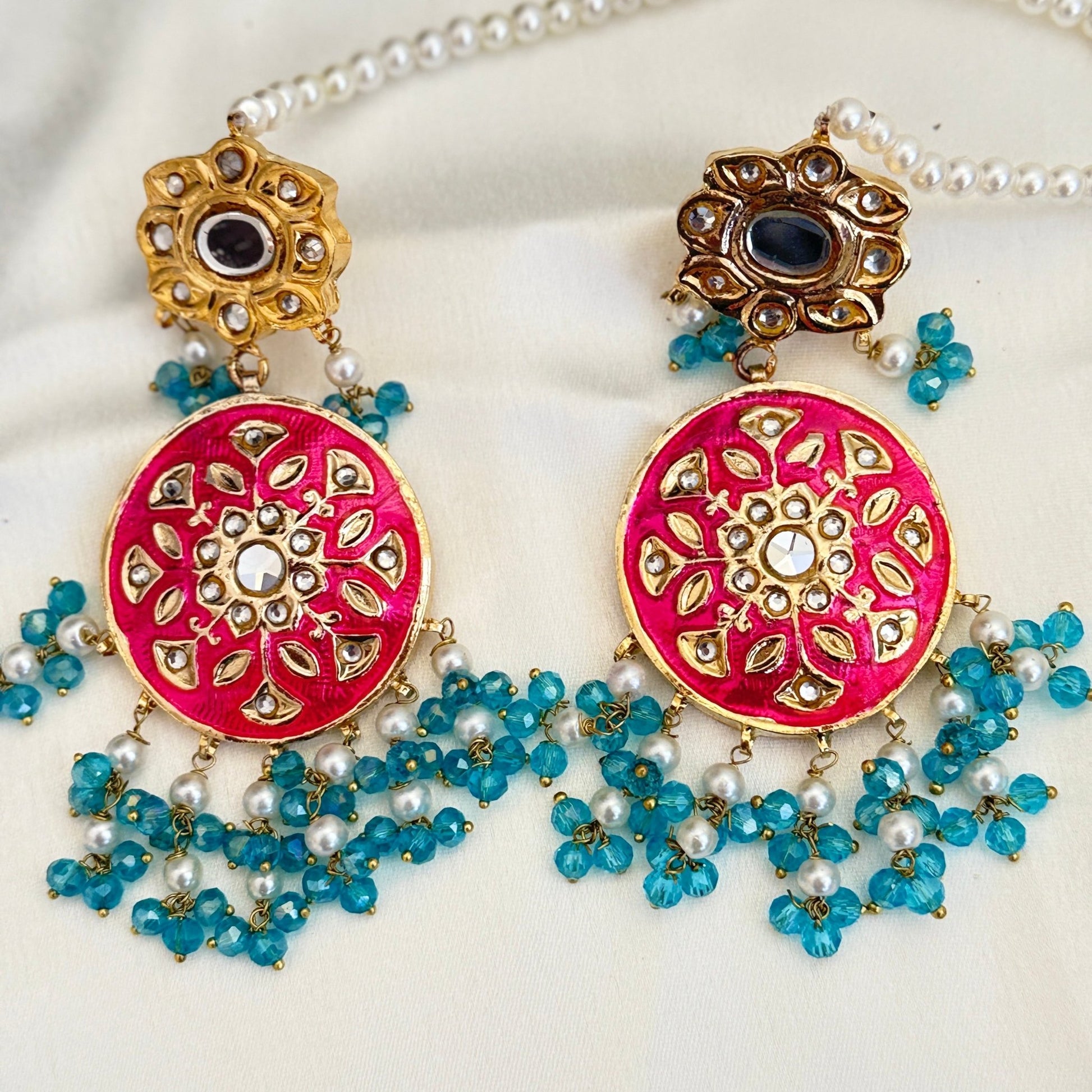 Gulnar Rangoli Kundan Multistrand Necklace Set - Vinni’s Jewelry