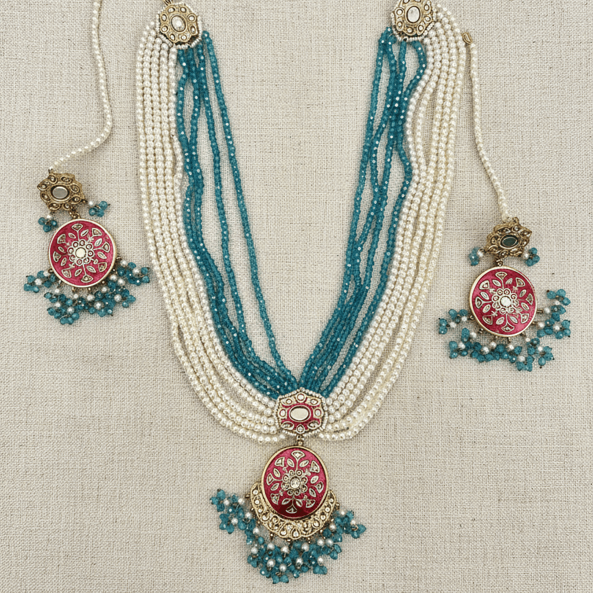 Gulnar Rangoli Kundan Multistrand Necklace Set - Vinni’s Jewelry