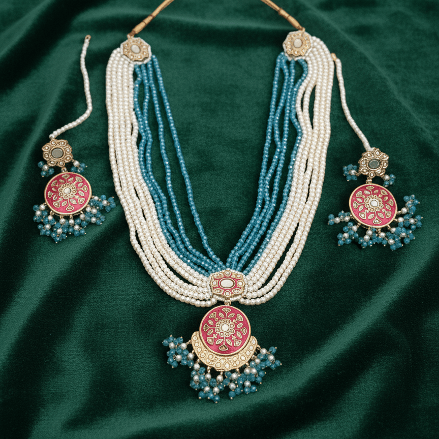 Gulnar Rangoli Kundan Multistrand Necklace Set - Vinni’s Jewelry