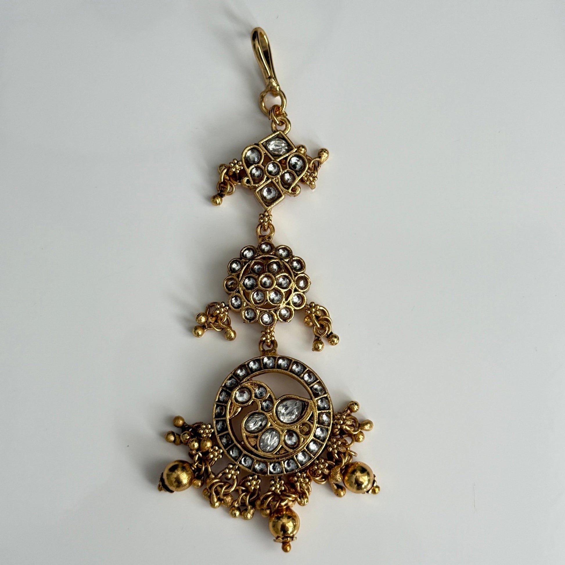 Heritage Rajwada Polki & Meenakari Tikka with Pearls & Emerald Beads - Vinni’s Jewelry