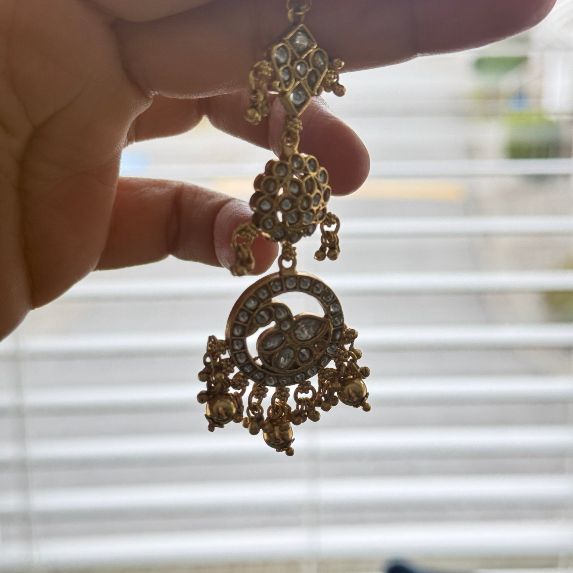Heritage Rajwada Polki & Meenakari Tikka with Pearls & Emerald Beads - Vinni’s Jewelry