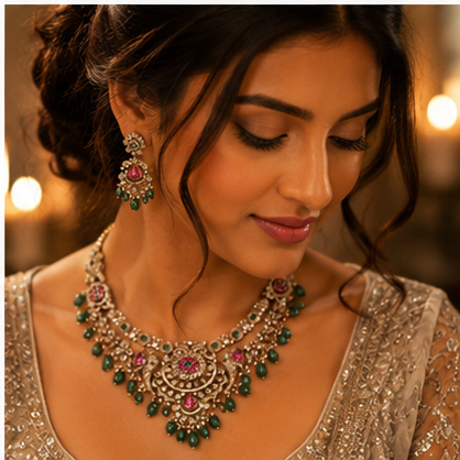 Peacock Garden Temple Necklace Set