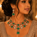 Inaaya Emerald Royale Necklace Set with Earrings - Vinni’s Jewelry