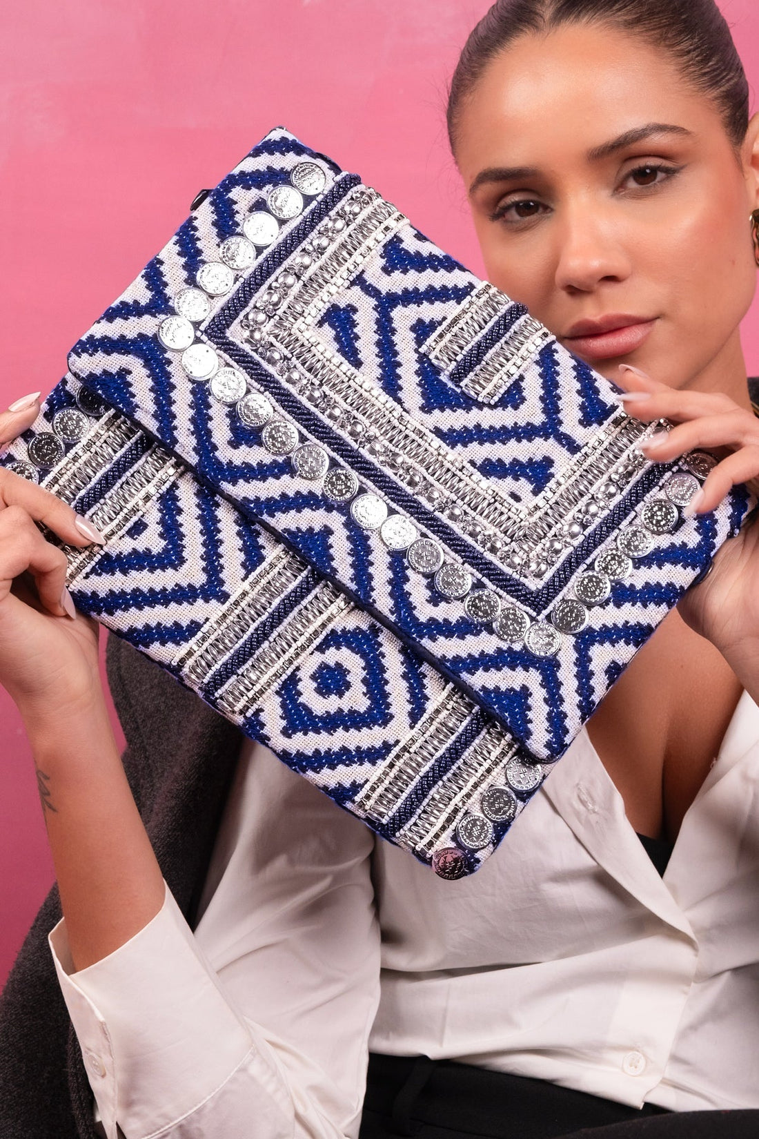 Indigo Nomad Coin Embellished Clutch - Vinni’s Jewelry