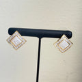 Ivory Glow Square Studs Mother of Pearl & Crystal Border - Vinni’s Jewelry