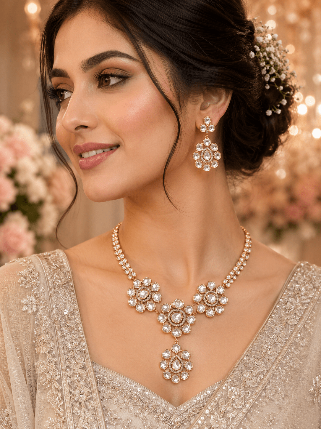 Kundan Blossom Necklace Set - Vinni’s Jewelry
