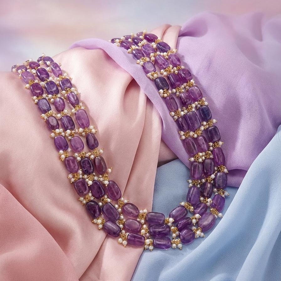 Lavender Crystal Pearl Layered Necklace - Vinni’s Jewelry