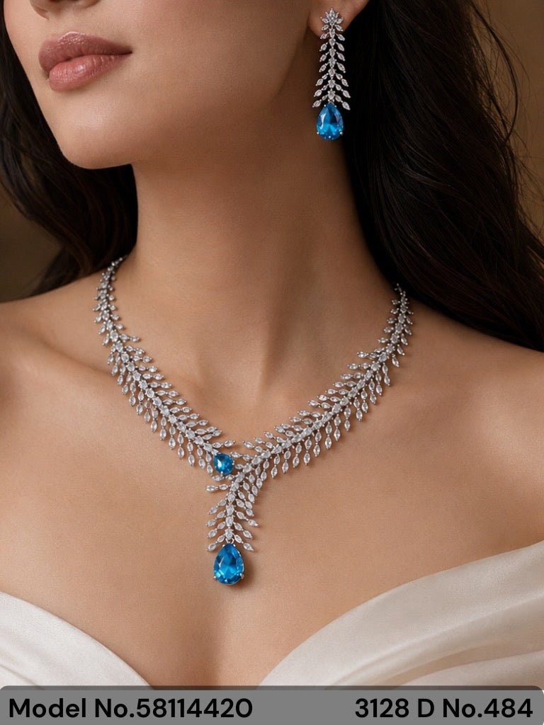 Leaf Drop Crystal Necklace Set - Vinni’s Jewelry