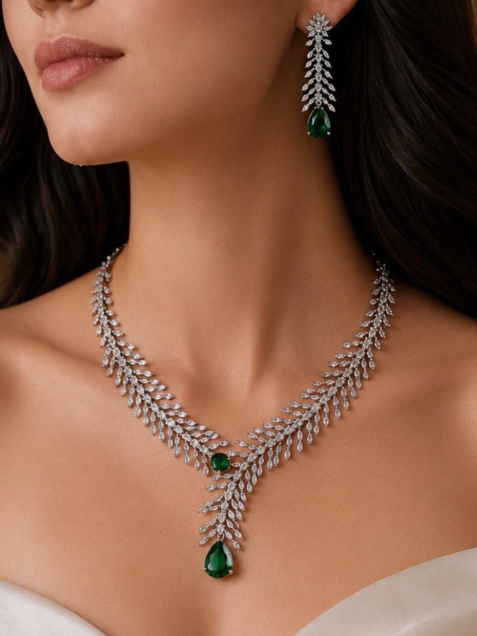 Leaf Drop Crystal Necklace Set - Vinni’s Jewelry